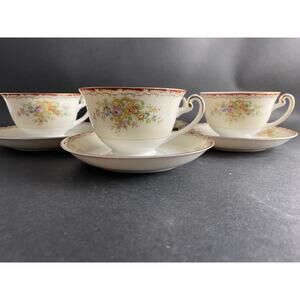 Set of 4 Grace China Teacups & Saucers | Vintage Cottagecore Teacups | 1950s